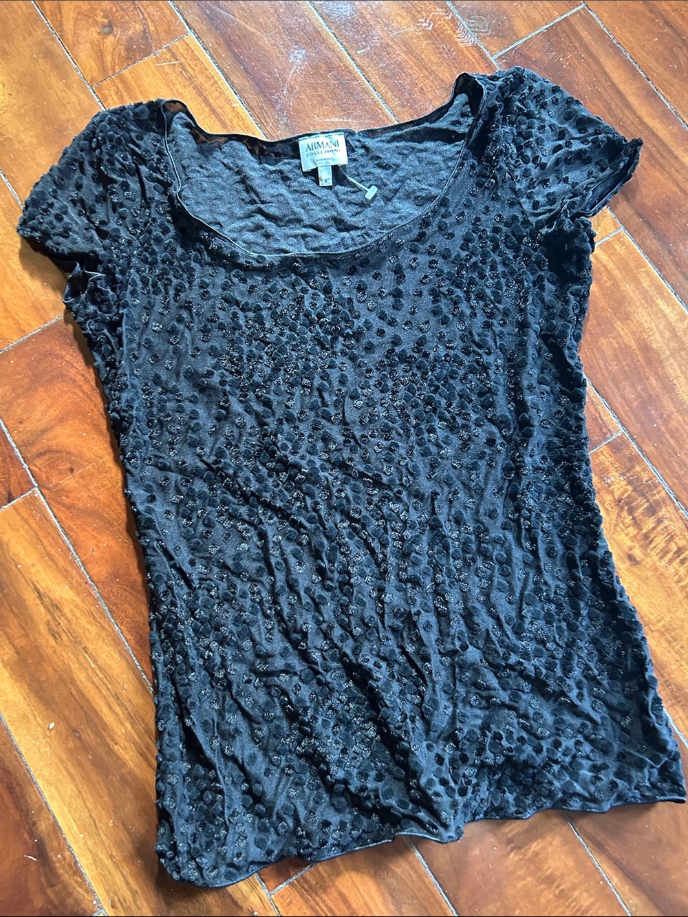 Armani Collezioni Black Textured Short-Sleeve Scoop Neck Top